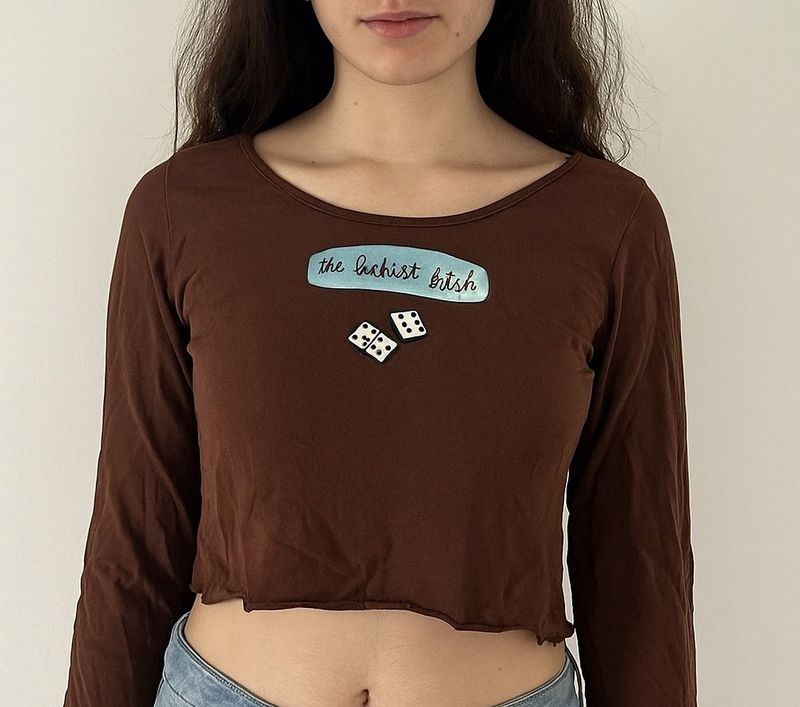 Brown Graphic Crop Top