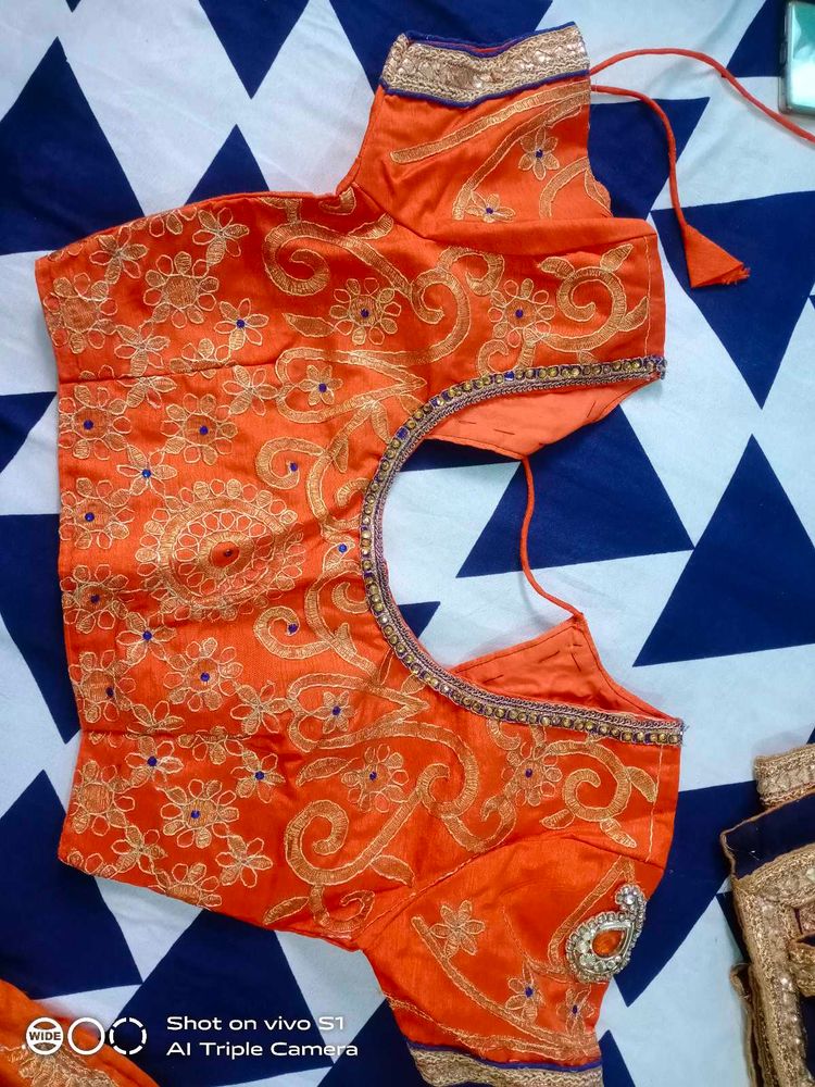 Orange Embroidered Sari Blouse
