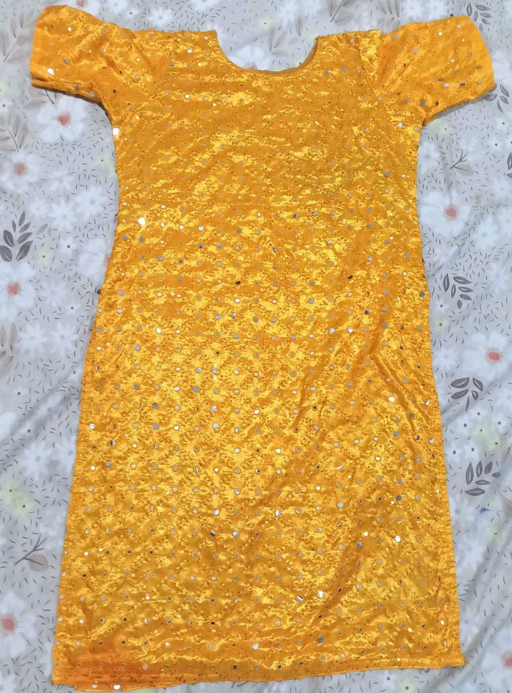 Yellow Party Dress with Metallic Details