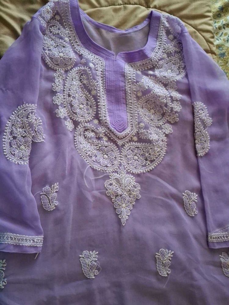 Lavender Embroidered Kurta, Back Side Added