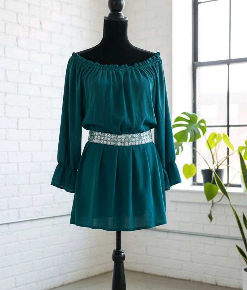 Chic Teal Off-Shoulder Dress