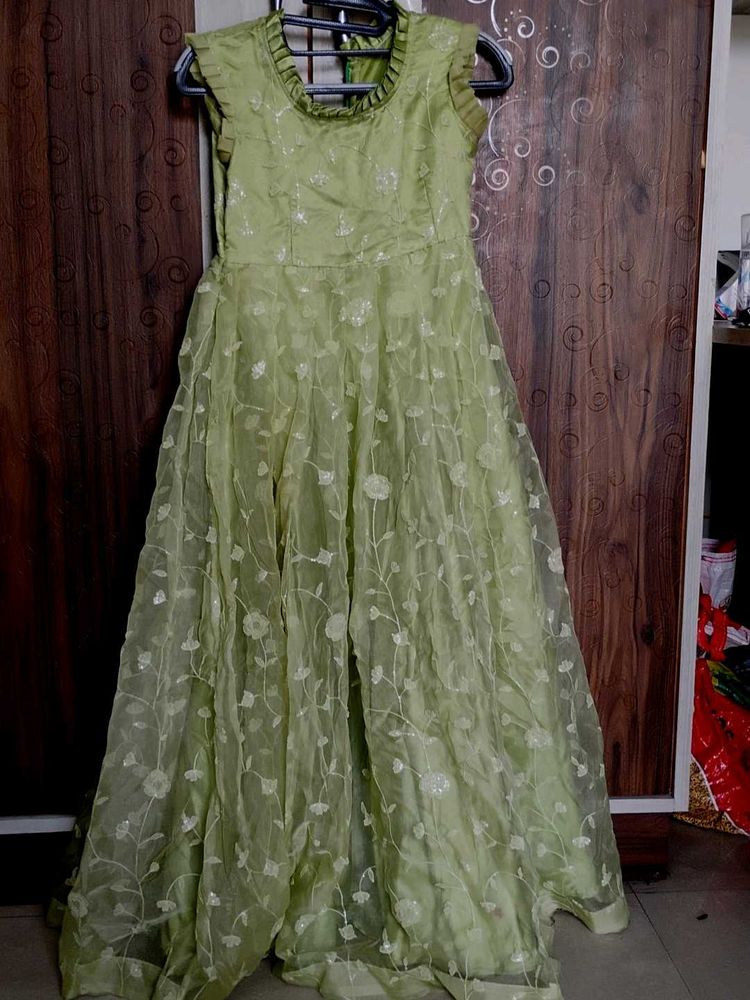 Pista Green Party Wear Girls Frock
