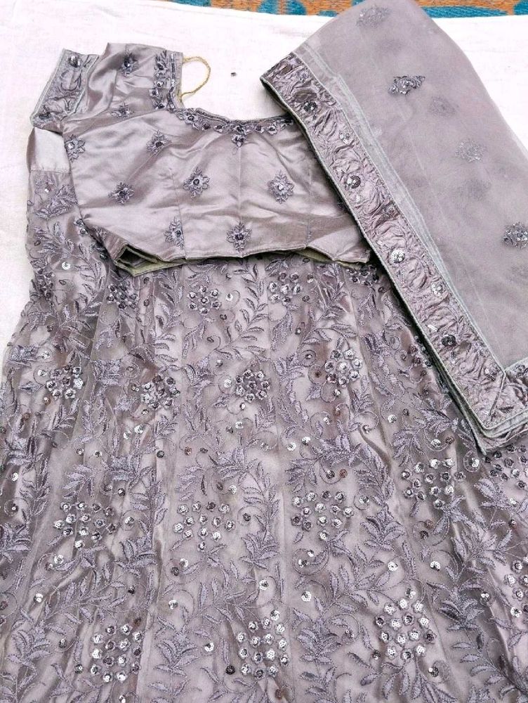 Elegant Grey Embroidered Lehenga Choli Set