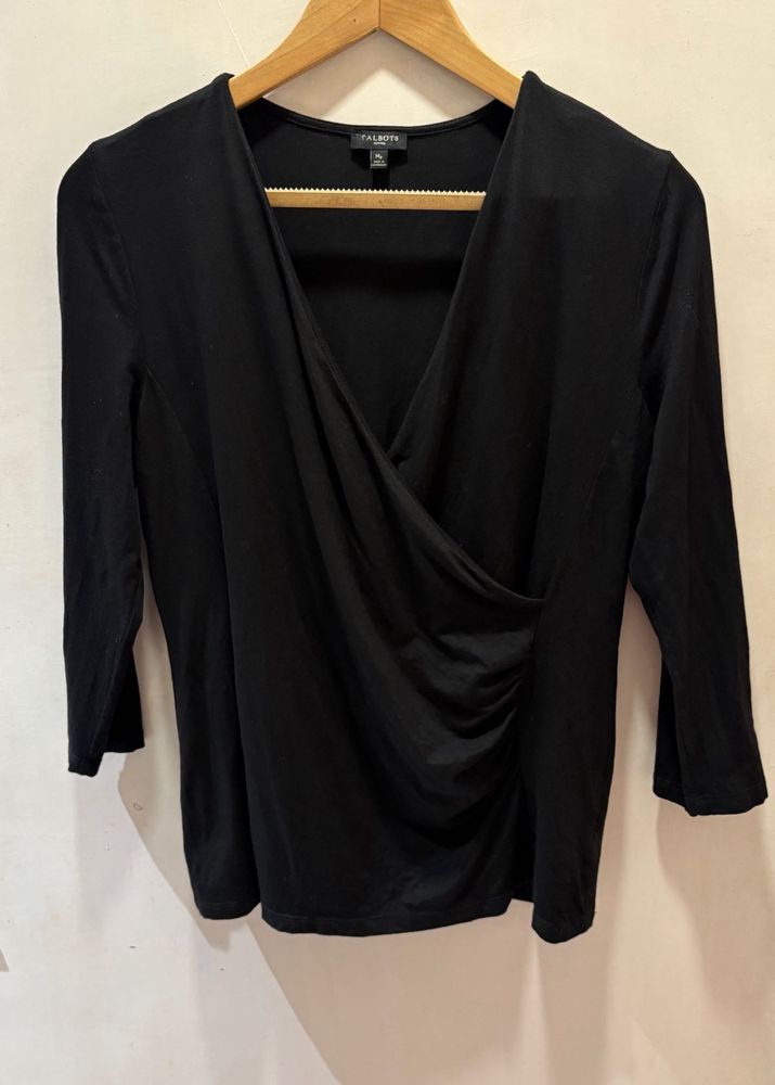 Talbots Black Wrap Top