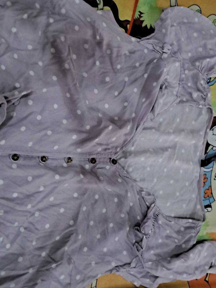 Lilac Polka Dot Button-Up Top