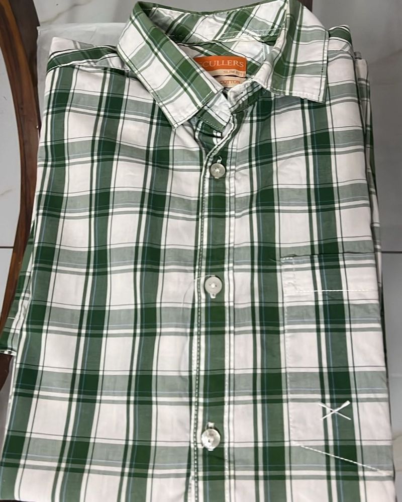 SCULLERS Green Plaid Half Hands Shirt