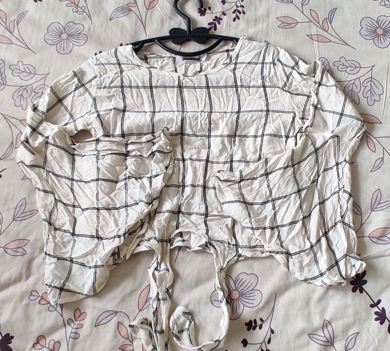 Checkered Tie-Front Top