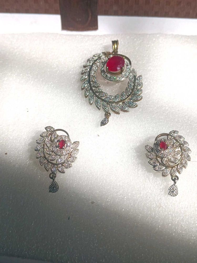 Ruby Pendant Earring Set