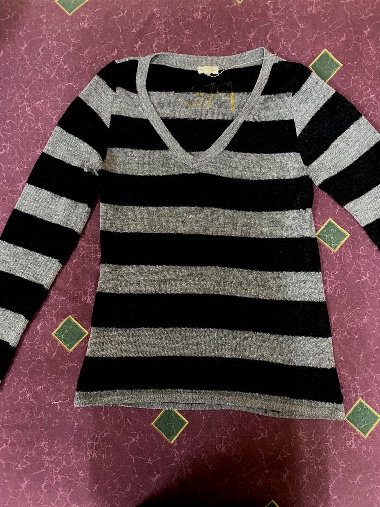 Grey Striped Pullover T Shirt