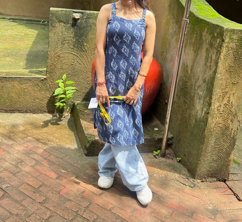 Blue Ikat Print Sleeveless Kurti