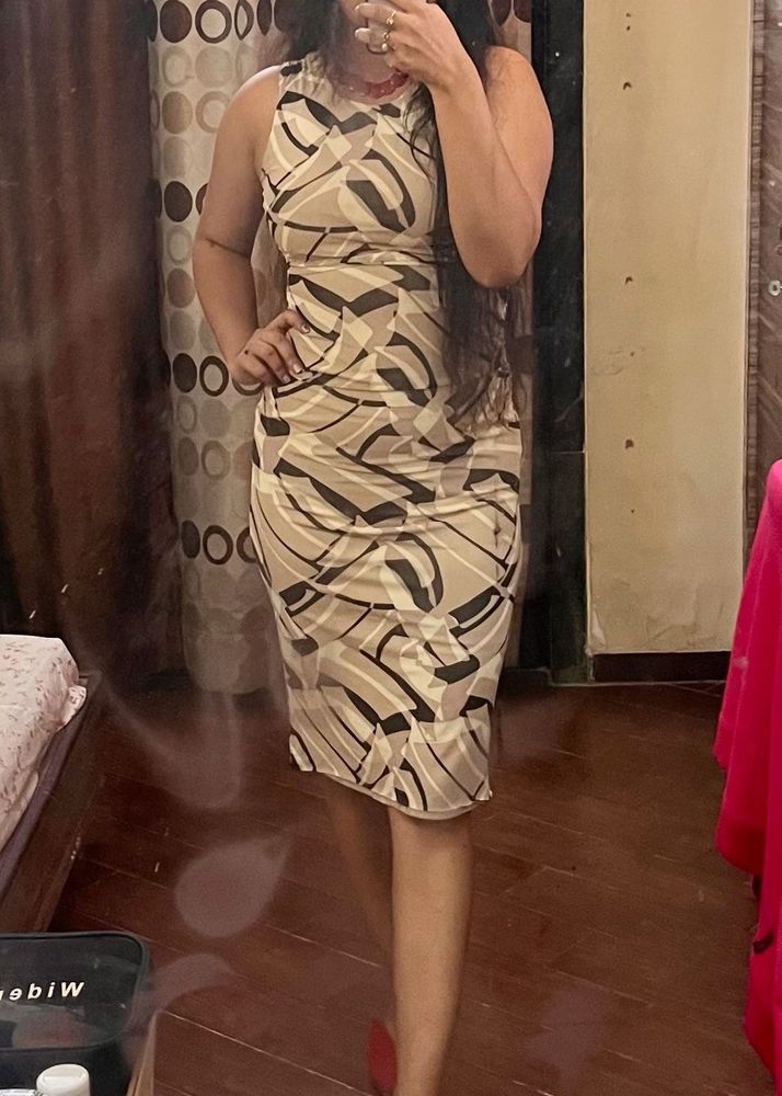 !discount! Abstract Print Bodycon Midi Dress
