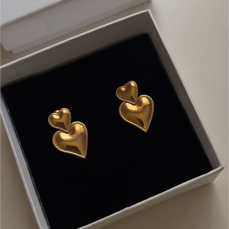 Double Heart Drop Statement Earrings