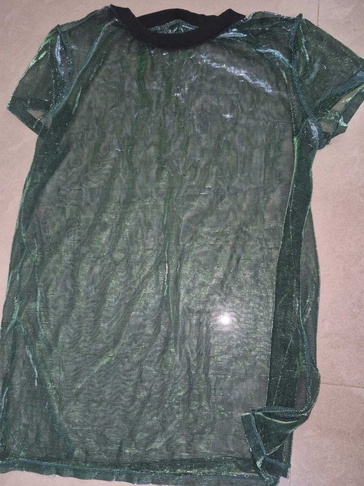 Forever 21 Green Mesh SHINY TOP