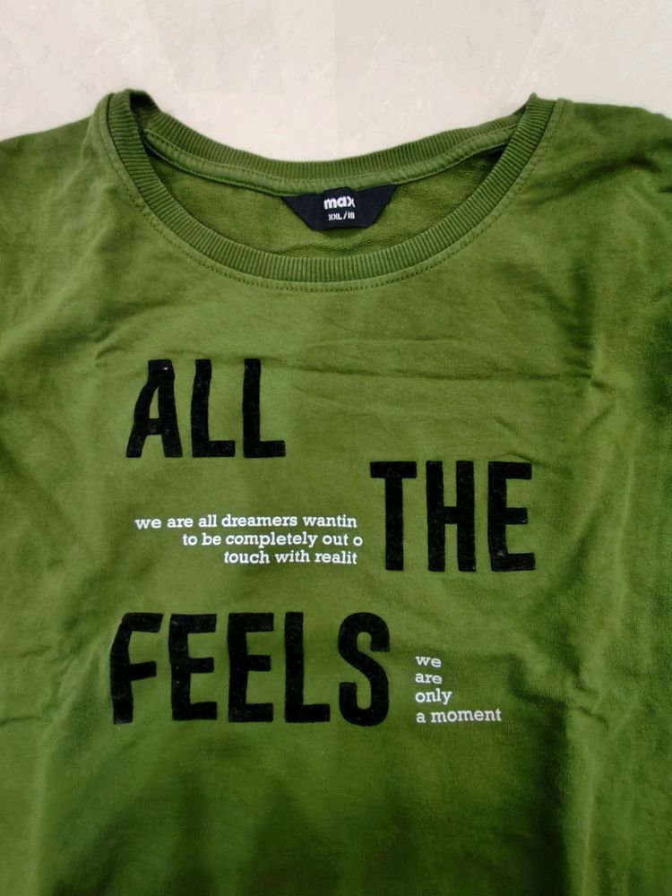 Green Sweatshirt Style Top For Women.