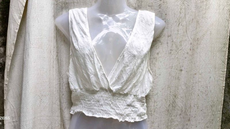 White V-Neck Sleeveless Top