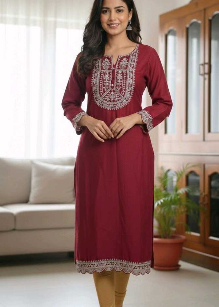 Elegant Maroon Embroidered Kurti
