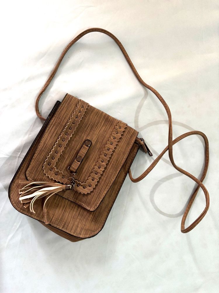 Brown Faux Wood Crossbody Bag