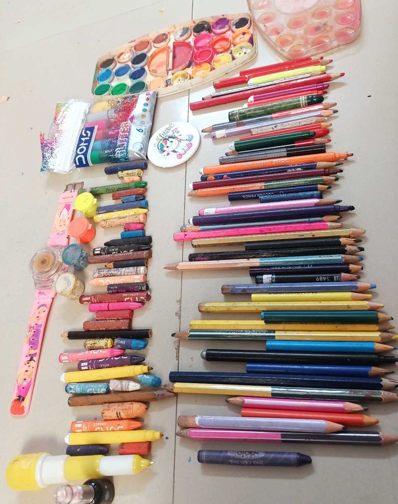 Color Pensils, Paints, Glitter Paint, Pen