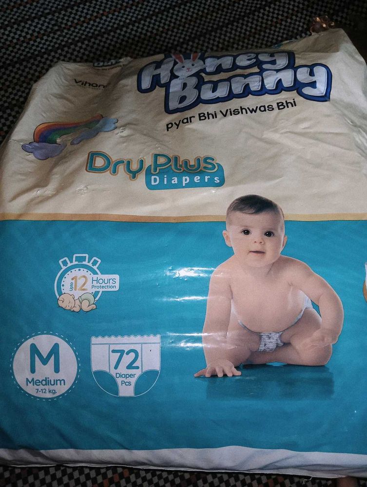 Honey Bunny Dry Plus Diapers, Size M (42Count)