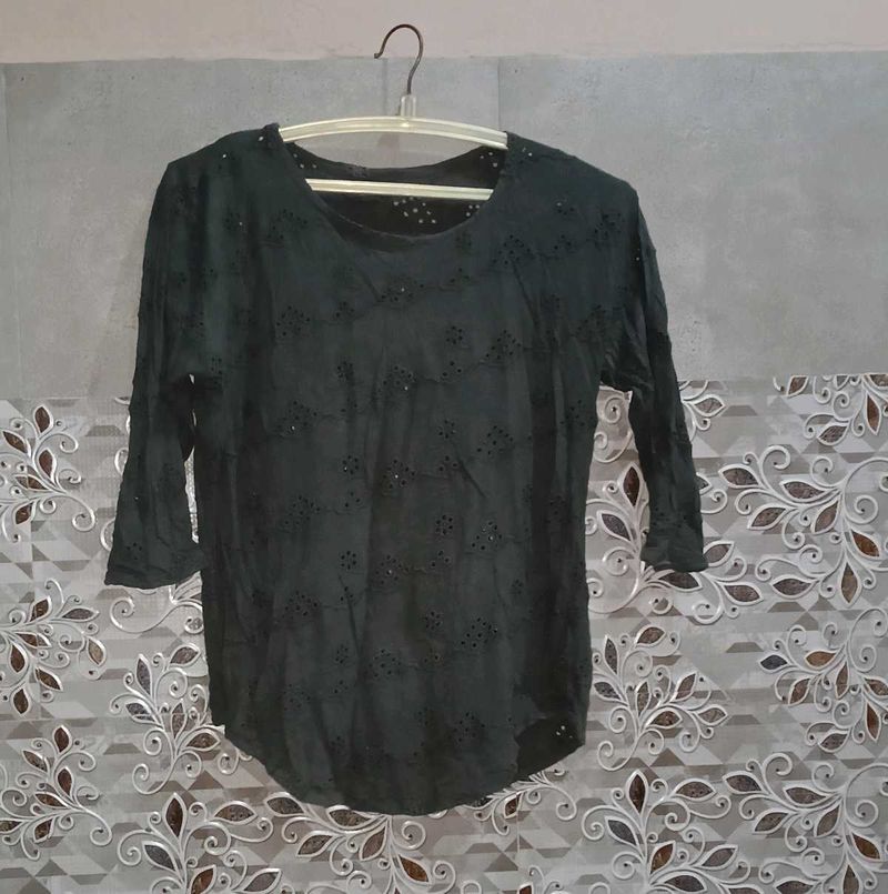 Black Eyelet Detail Top