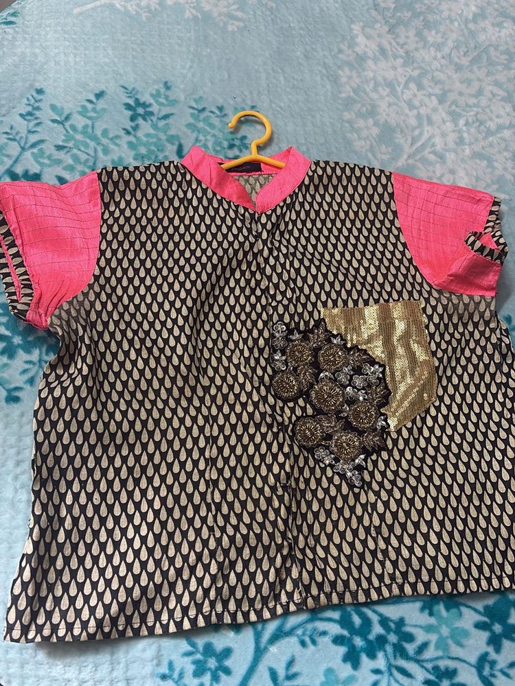 Jacket Style Blouse With Handwork Patch