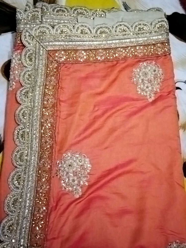 Elegant Peach Embellished Saree