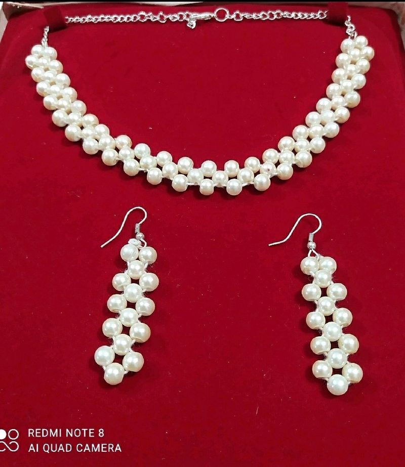 Pearls Necklace And Earrings