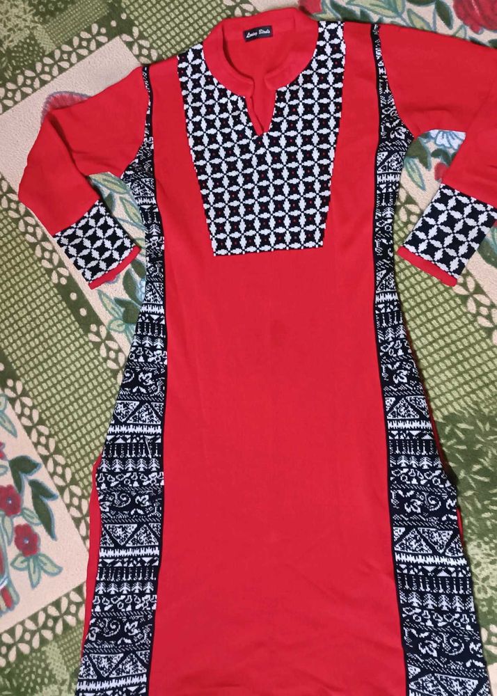 Red &amp; Black Print Kurta