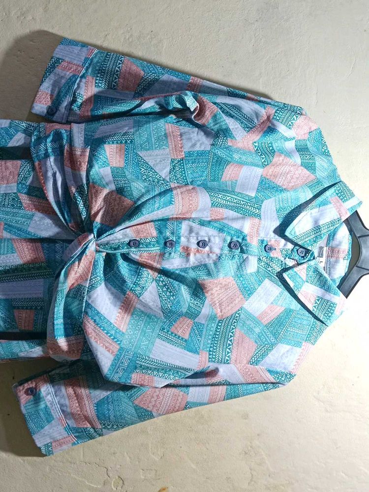 Patterned Tie-Front Shirt Dress