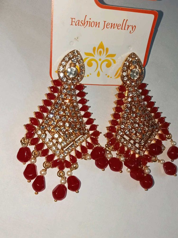 Red &amp; Gold Fashion Earrings