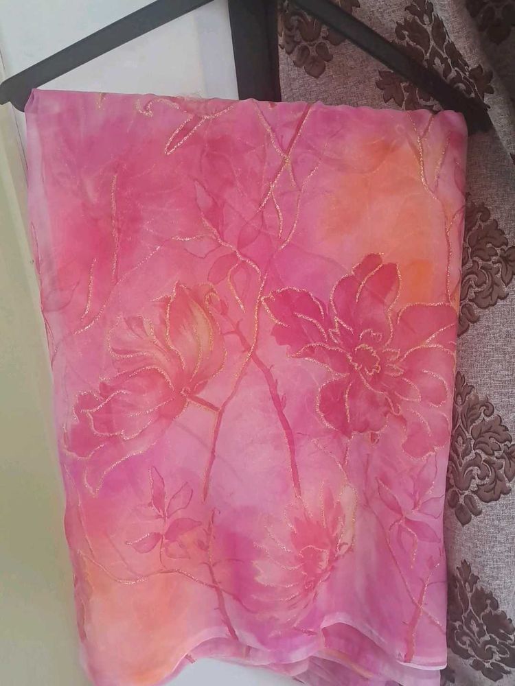 Elegant Pink Floral  Jari Saree