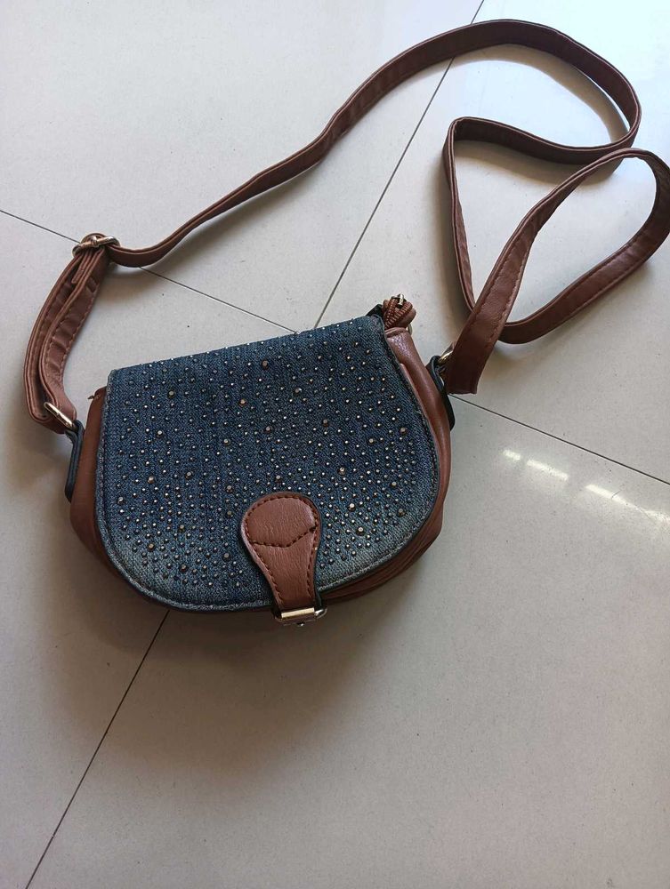 Blue and Brown sling bag