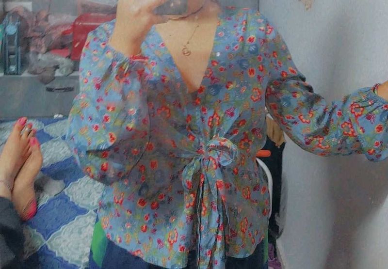 Floral Print Tie-Front Top