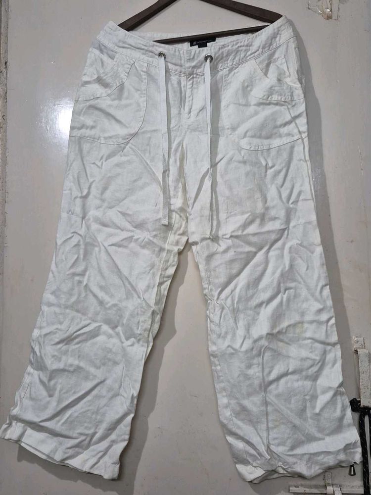 White Wide Leg Lenin Pants