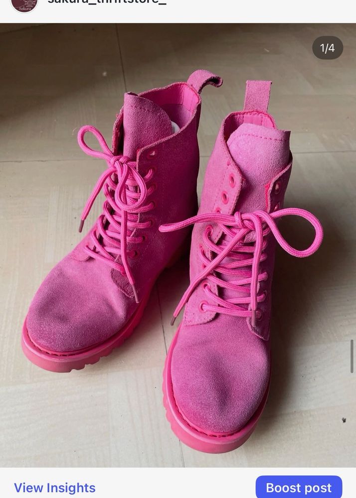 Pink Suede Ankle Boots