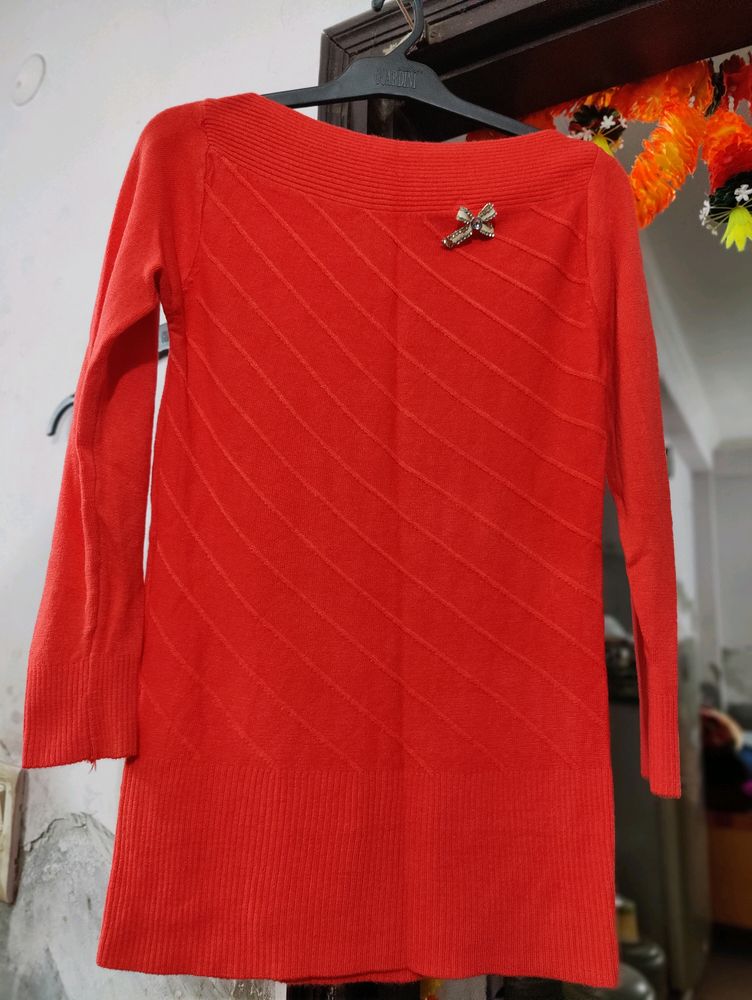 Red Knit Woolen Sweater For Women