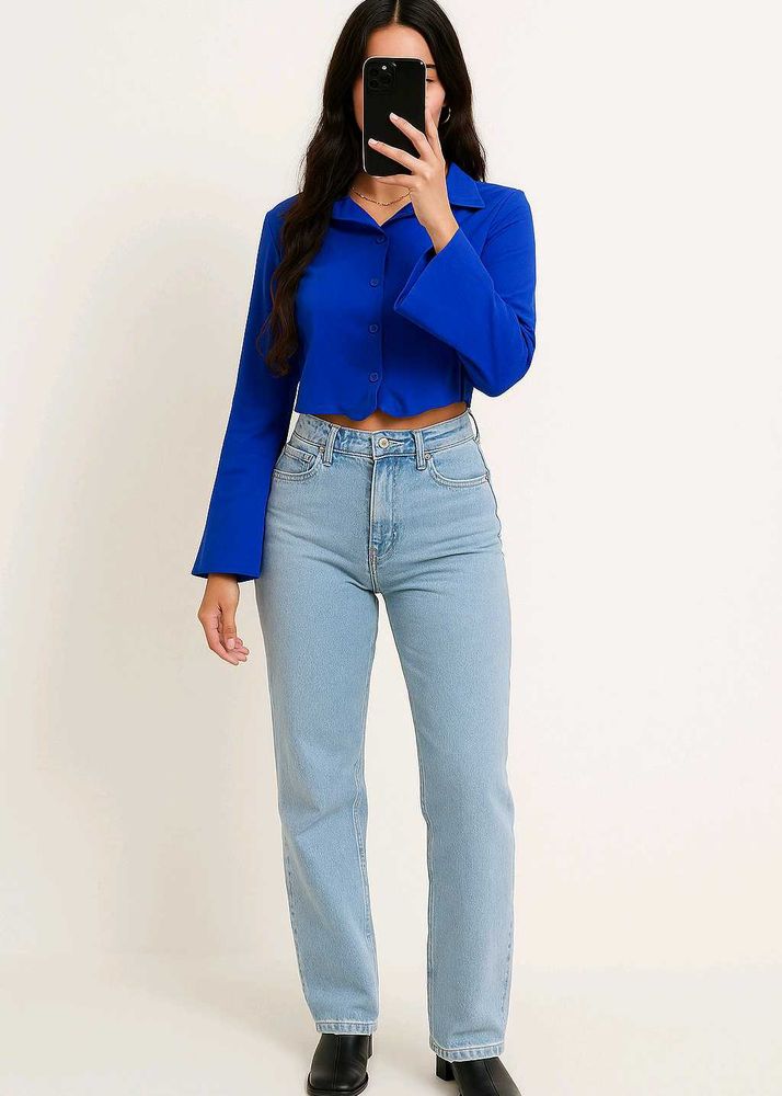 High-Waisted Light Wash Straight-Leg Jeans