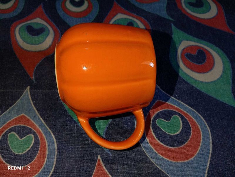 Pumkin Shaped Hand Made Imported Mugs Set Of 2
