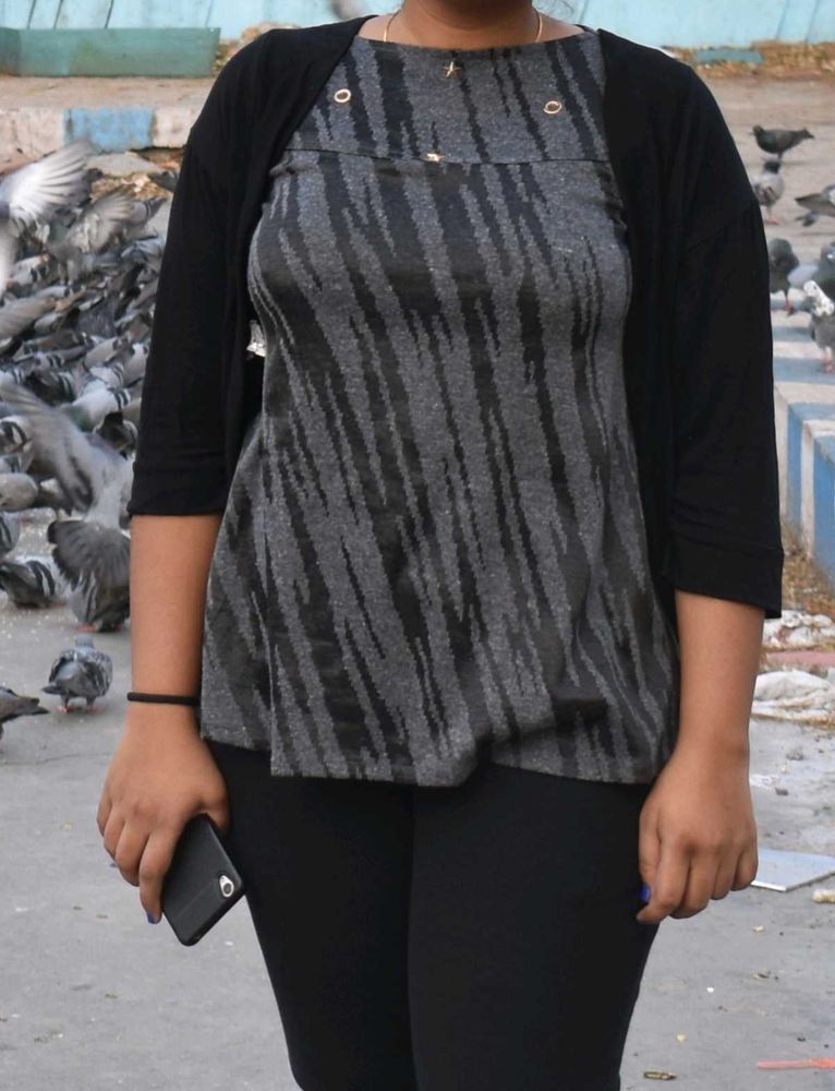 Grey Top With Black Shrug