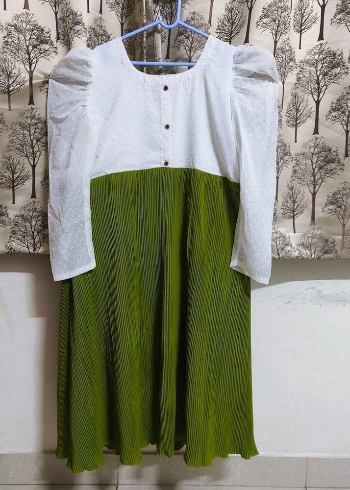 Green Pleated Ankle length Western Dress