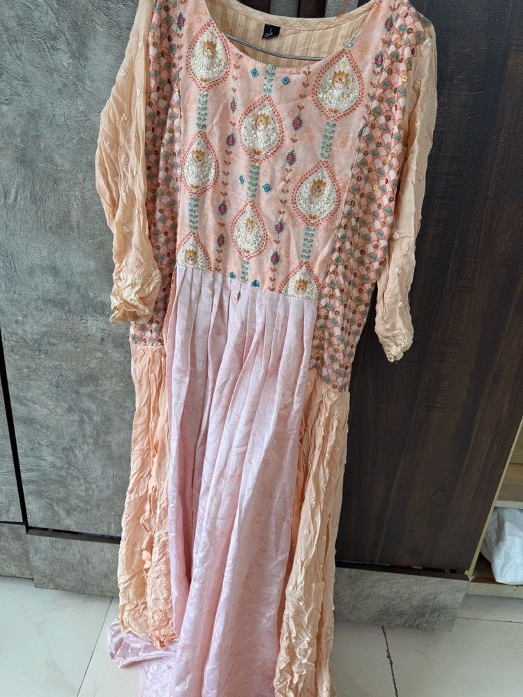 Peach Embroidered Anarkali Dress