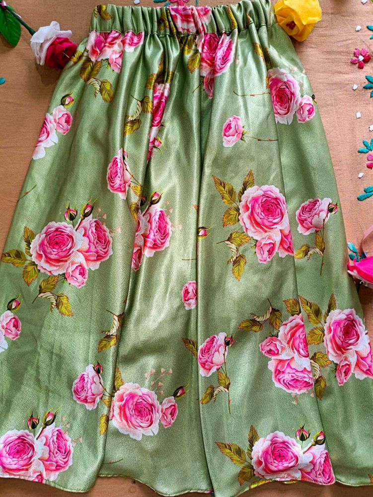 Green Silk/Satin Skirt for Small Girls (Kids)