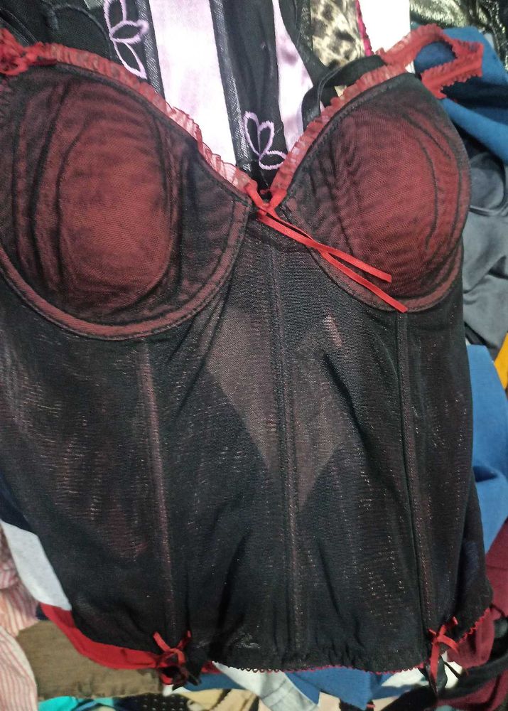 Red Black Mesh Sheer Corset Bustier Top Gothic Y2k