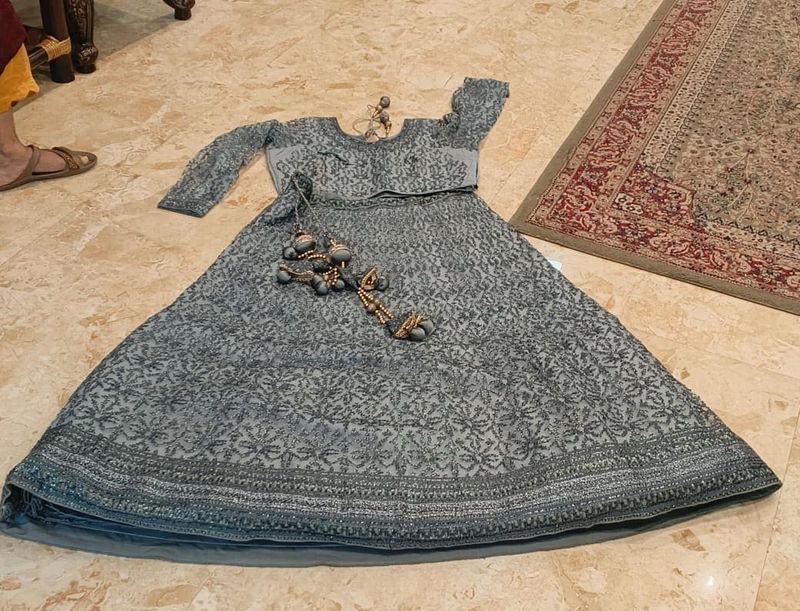 Elegant Grey Embroidered Lehenga Choli