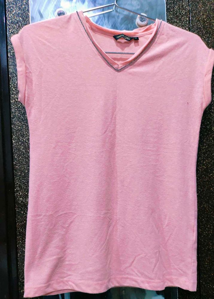 Pink Embellished V-Neck Tee