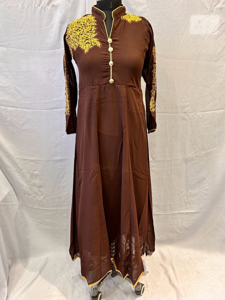 Brown Embroidered Anarkali Dress