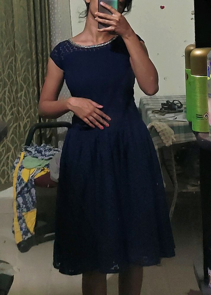 HIGH QUALITY STITCHED FROCK Navy Blue Knee Length