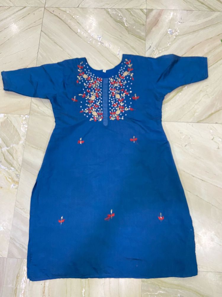 Blue Embroidered Kurti