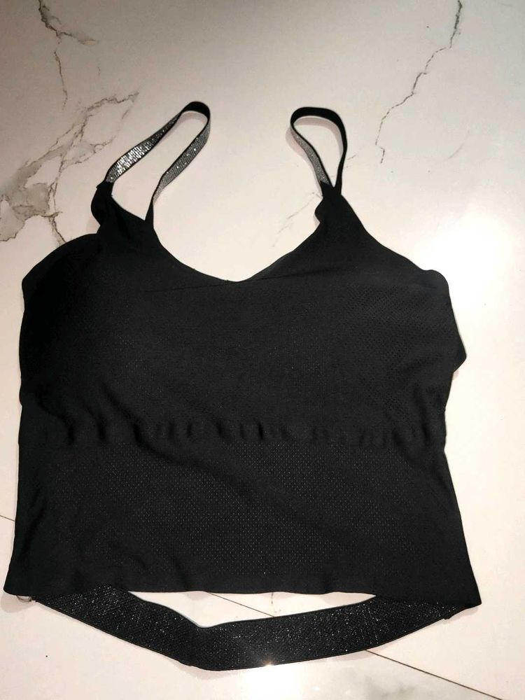 Sparkle Strap Black Crop Top