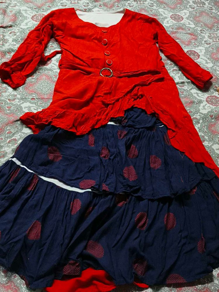 Red &amp; Navy Tiered Dress